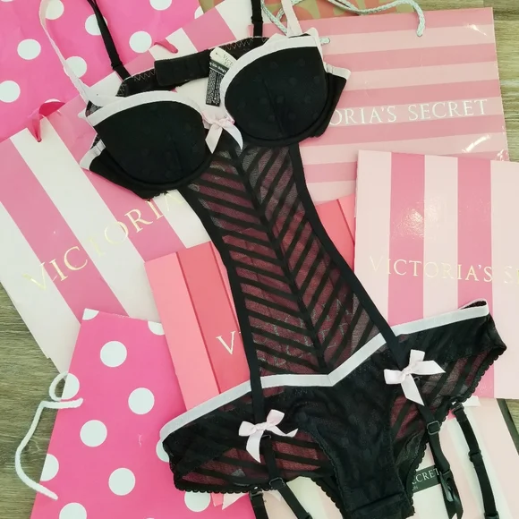 Victoria's Secret Vintage Sexy Little Things Stripe Bodysuit Lingerie Garter NWT